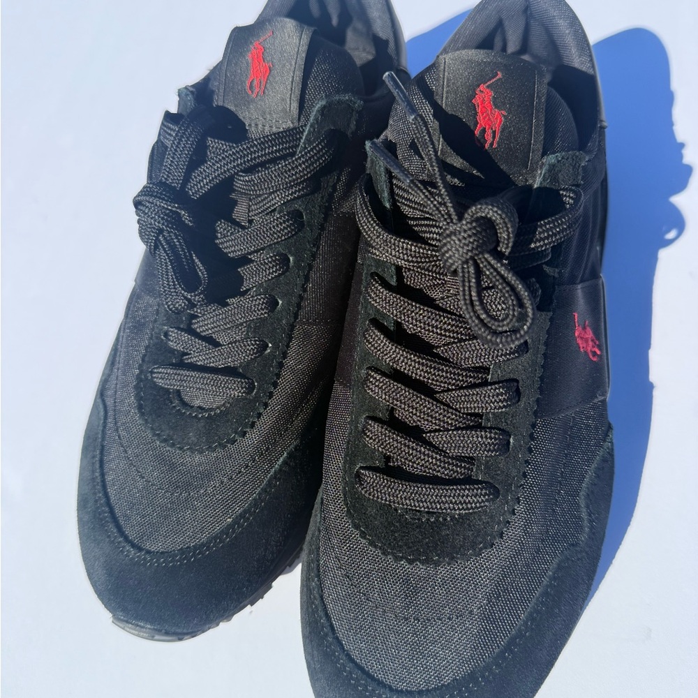 Polo by Ralph Lauren Men's Train 89 Black and Red Suede Sneakers